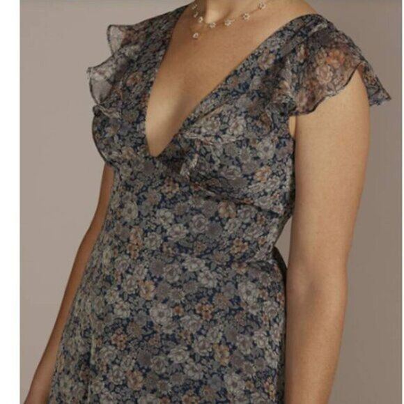 DB STUDIO Plunging Chiffon with Ruffles Gown Dress Printed Floral Size 6 - Picture 2 of 7